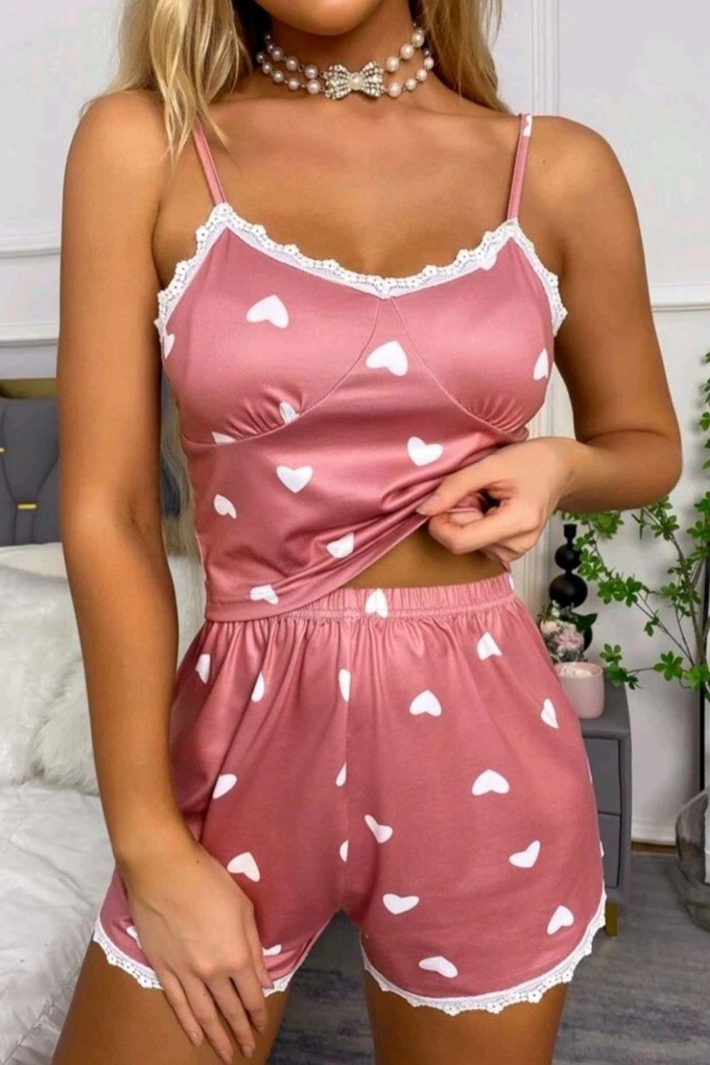 Kadın Şort Takım Pudra