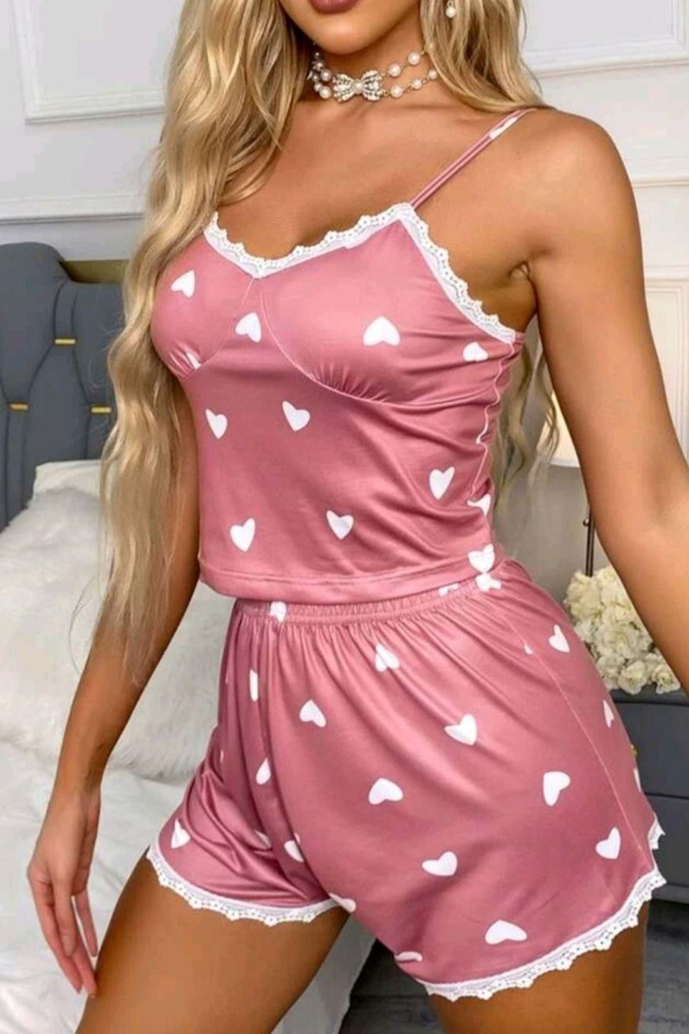 Kadın Şort Takım Pudra