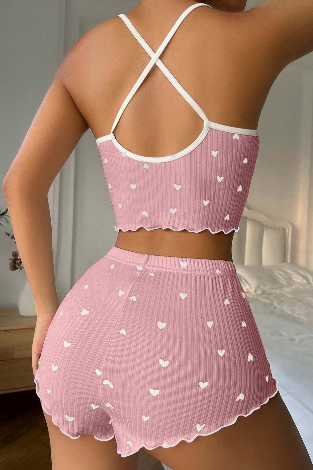 Kadın Şort Takım Pudra