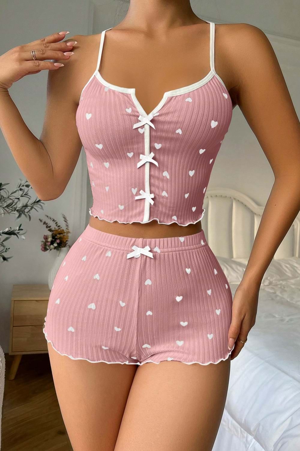 Kadın Şort Takım Pudra