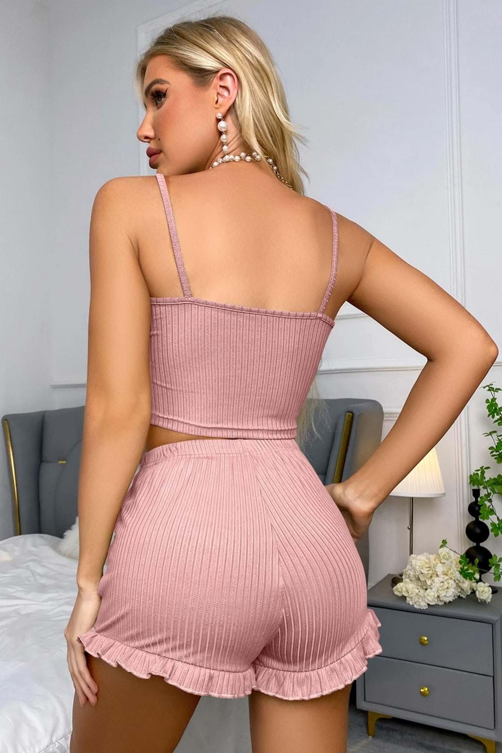 Kadın Şort Takım Pudra