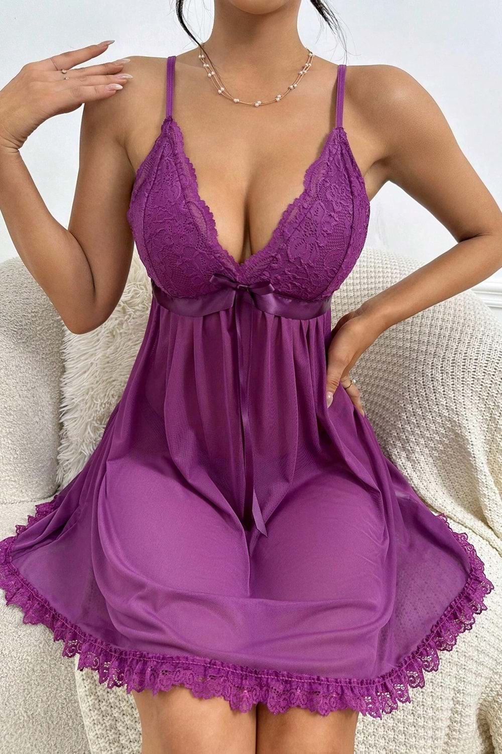 Kadın Fantezi Elbise Takım Mor