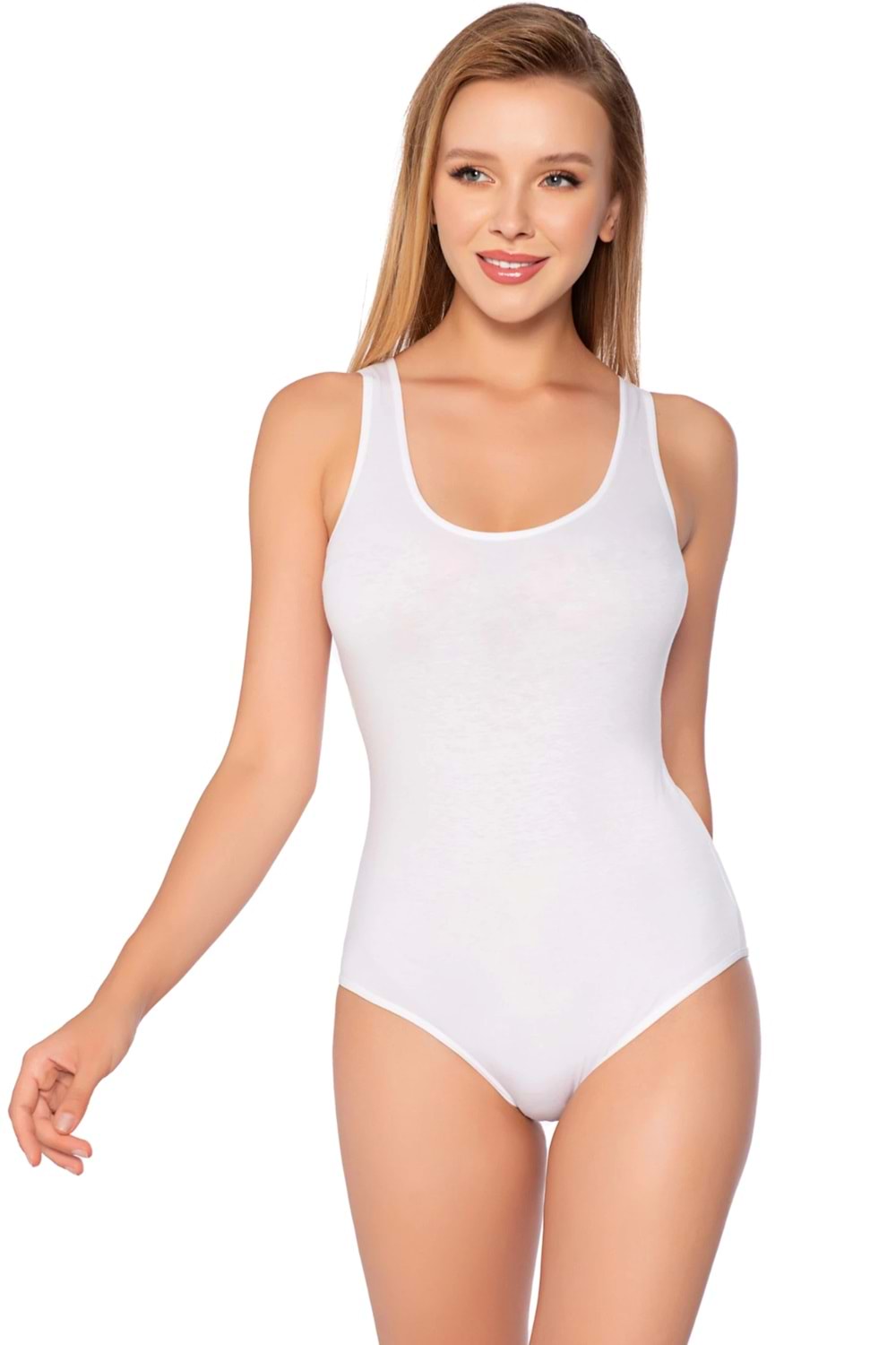 Kadın Likralı Agraflı Body Beyaz
