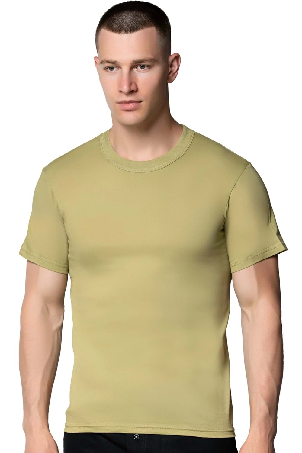 Erkek Penye Sıfır Yaka Fanila Askeri Yeşil