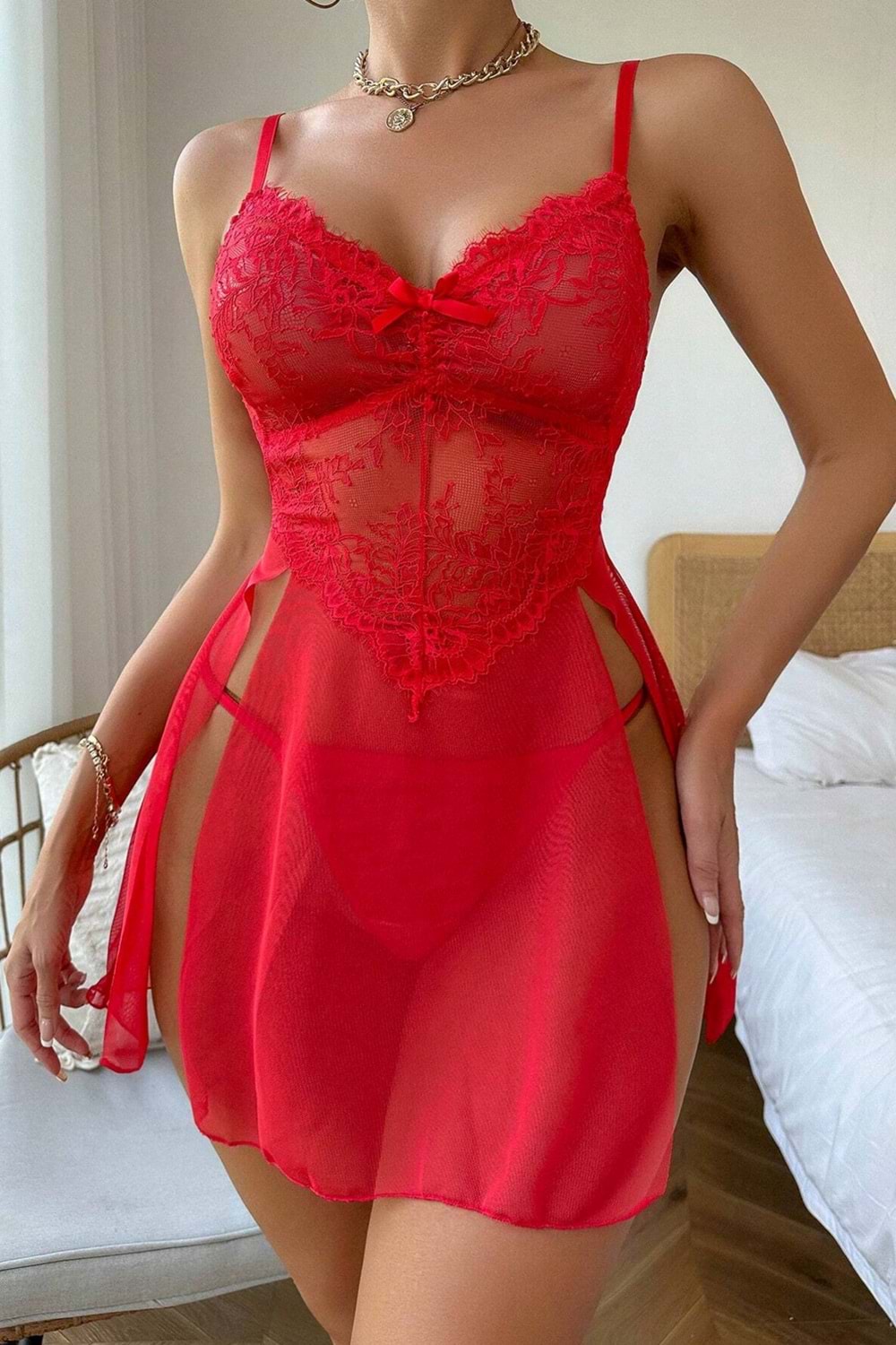 Kadın Fantezi Elbise Takım Kırmızı