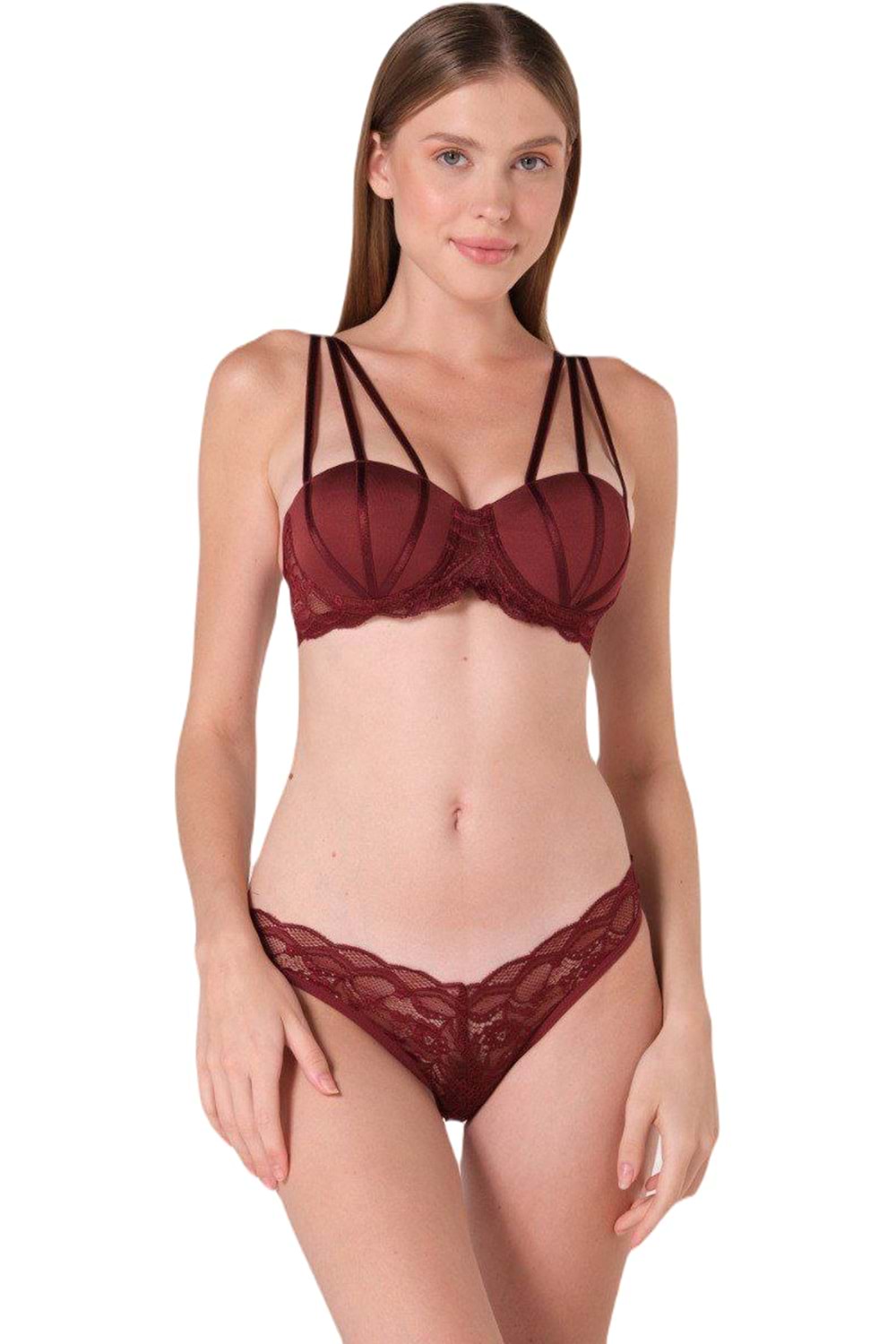 Kadın Destekli Anna Sütyen Takım Bordo