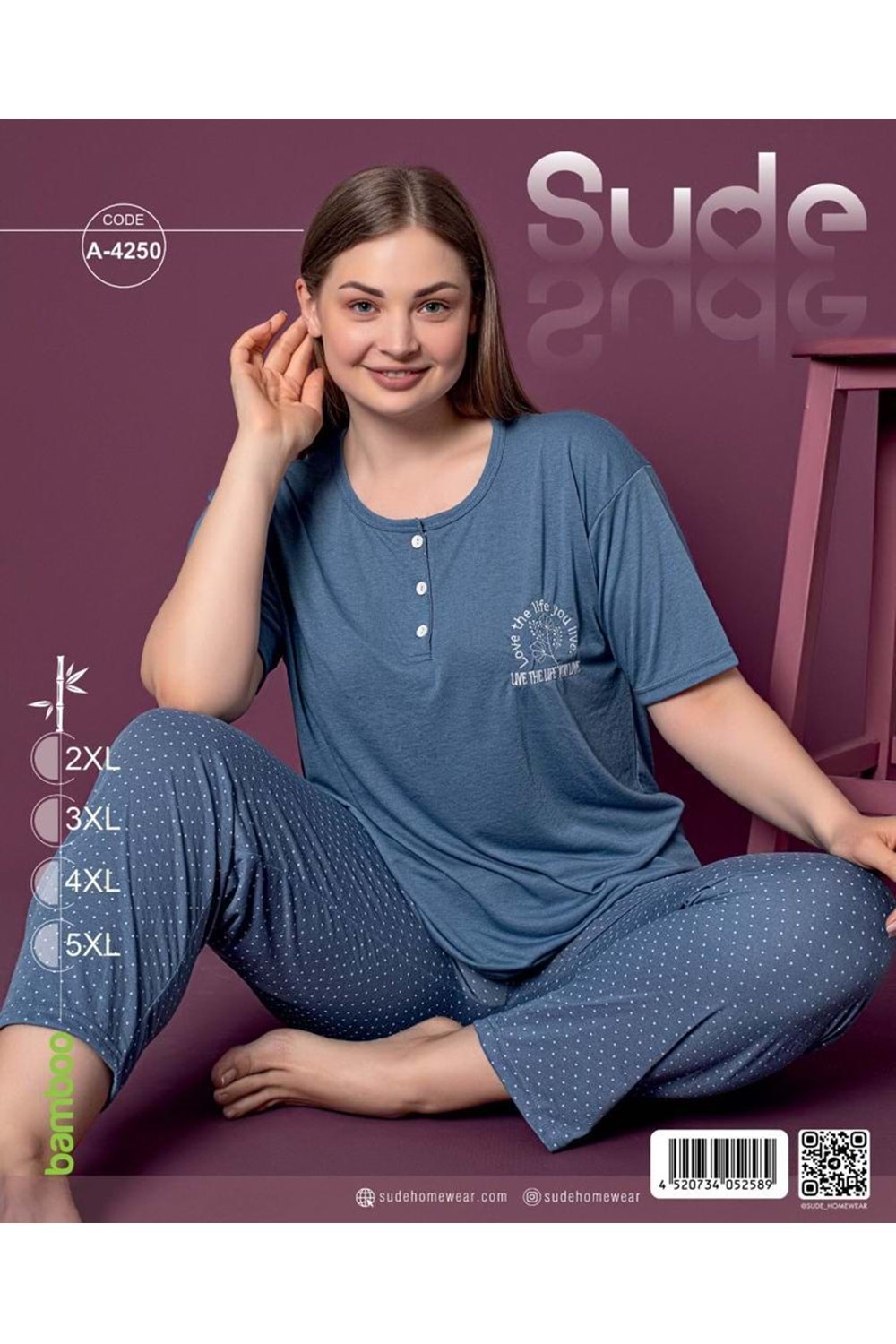 Kadın Bambu Kısa Kollu Pijama Takım Mavi