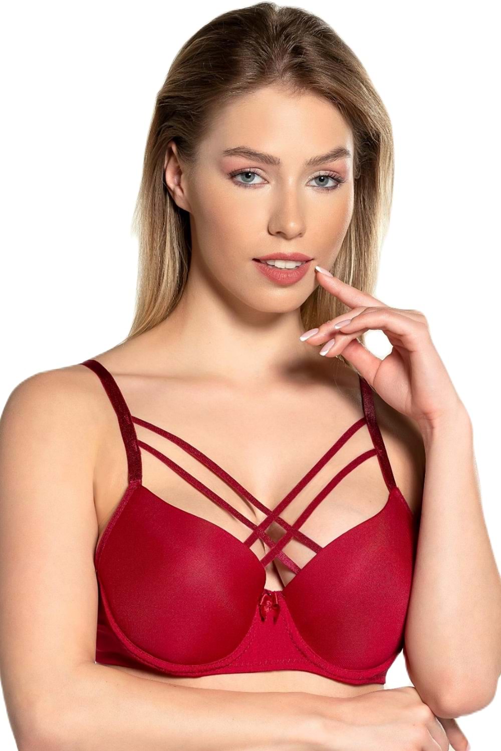 Kadın Destekli Önü Çapraz İpli Sütyen Bordo