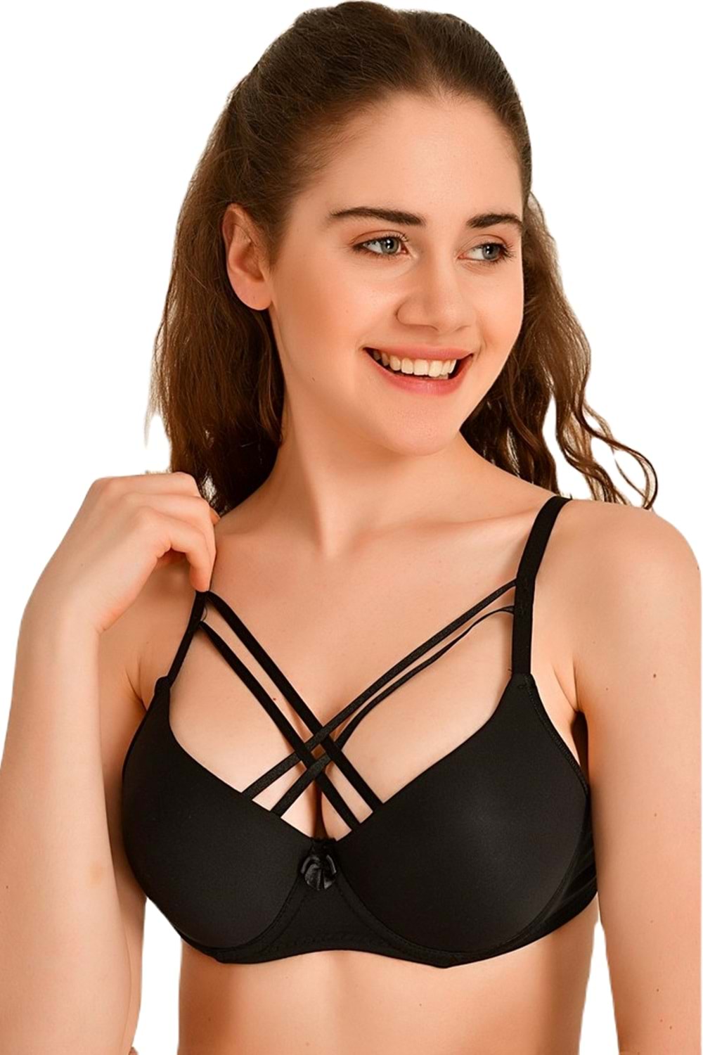 Kadın Destekli Önü Çapraz İpli Sütyen Siyah