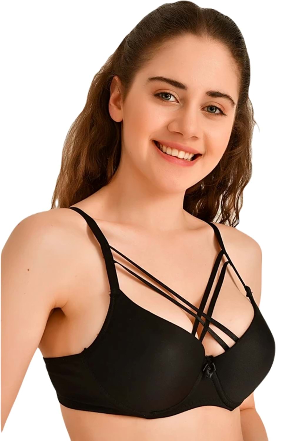 Kadın Destekli Önü Çapraz İpli Sütyen Siyah