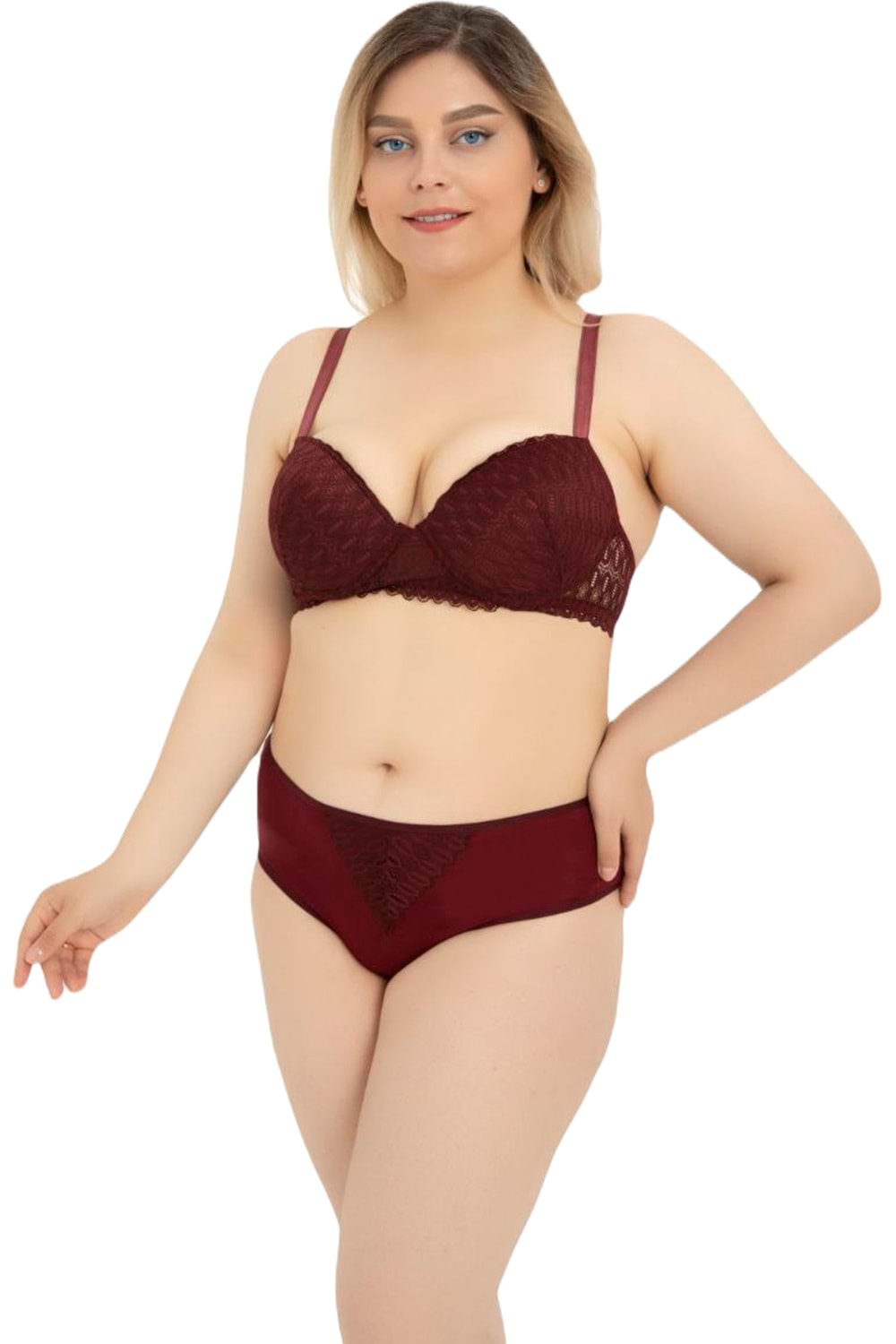 Kadın C Kalıp Dantelli Sütyen Takım Bordo