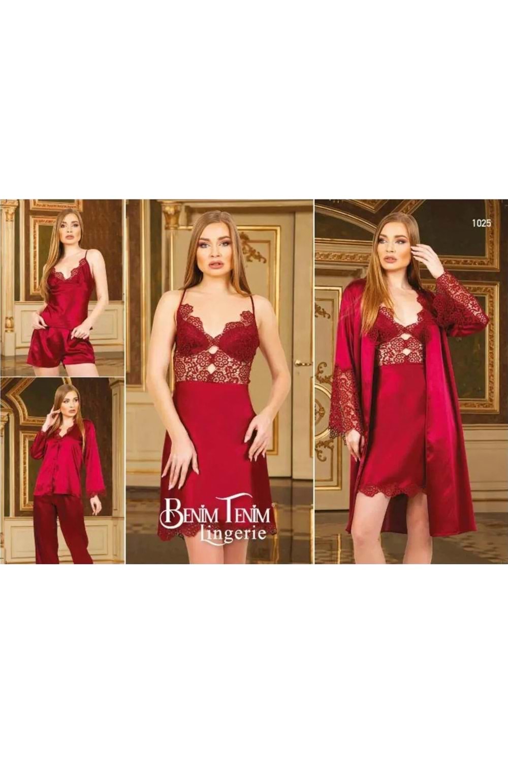 Kadın Saten Gelin Çeyiz Seti Ekru