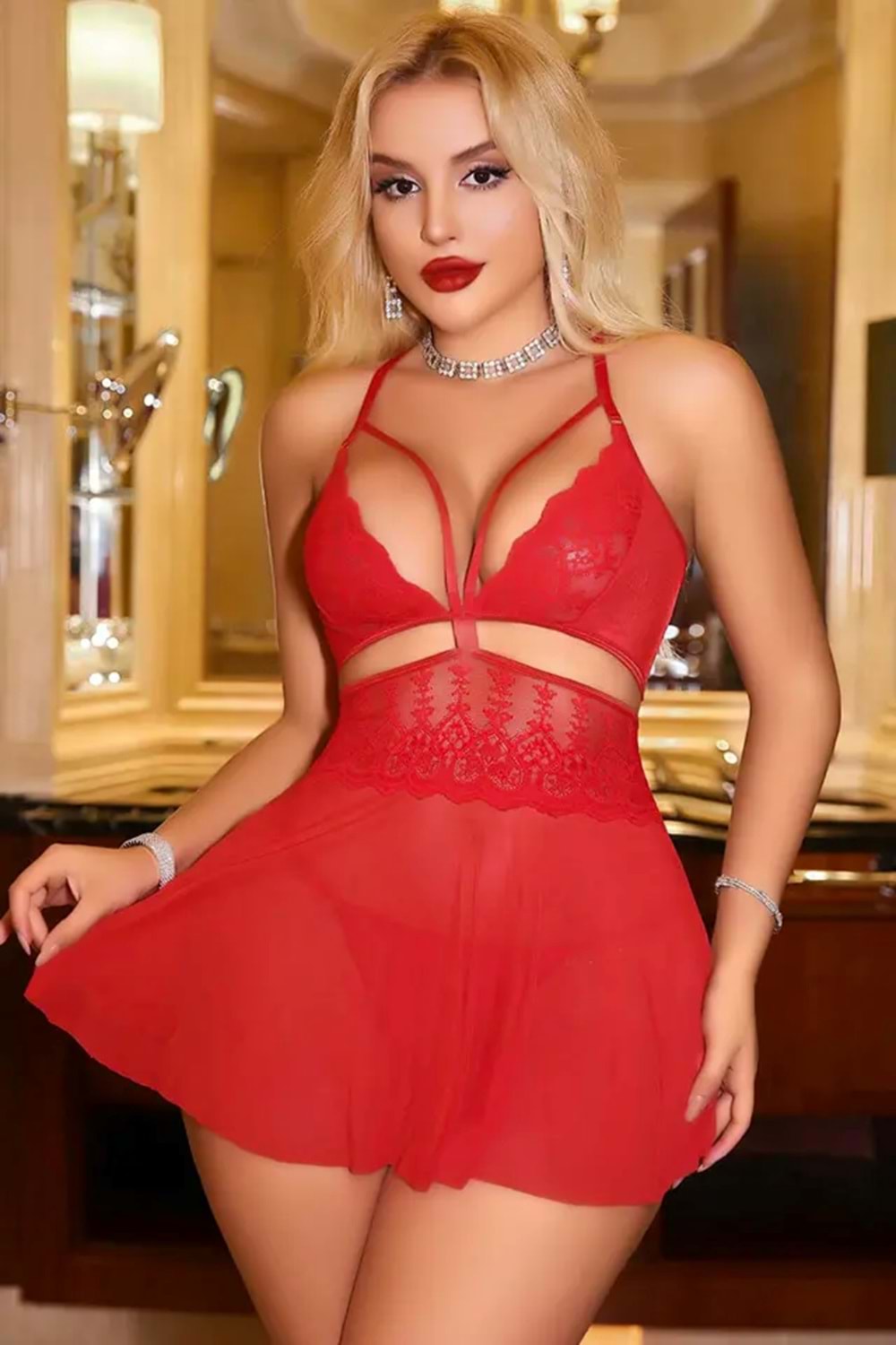 Kadın Fantezi Elbise Takım Kırmızı