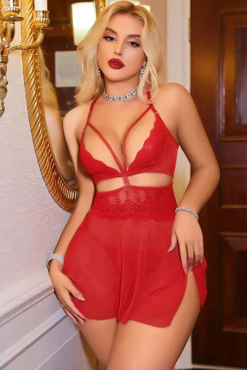 Kadın Fantezi Elbise Takım Kırmızı