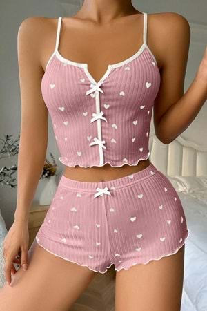 Kadın Şort Takım Pudra