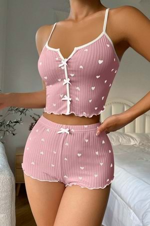 Kadın Şort Takım Pudra