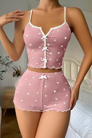 Kadın Şort Takım Pudra