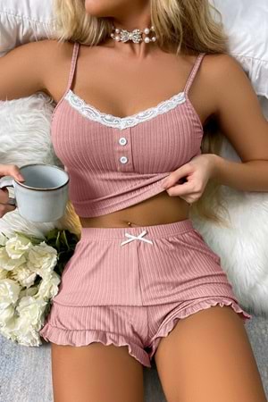 Kadın Şort Takım Pudra