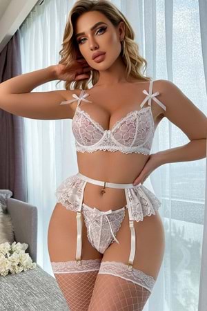 Kadın Fantezi Jartiyer Takım Beyaz