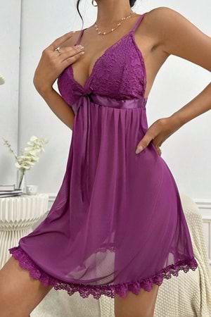 Kadın Fantezi Elbise Takım Mor