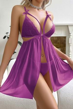 Kadın Fantezi Elbise Takım Mor