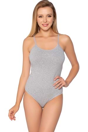 Kadın Likralı Agraflı Body Gri
