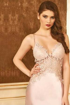 Kadın Saten Gelin Çeyiz Seti Pudra