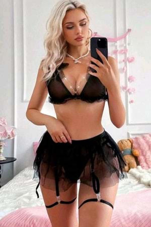 Kadın Fantezi Jartiyer Takım Siyah