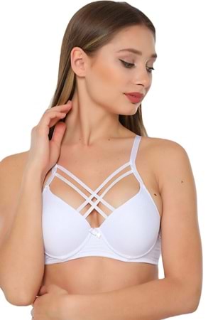 Kadın Destekli Önü Çapraz İpli Sütyen Beyaz