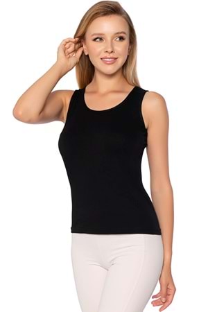 Kadın Likralı Geniş Askı Atlet Siyah