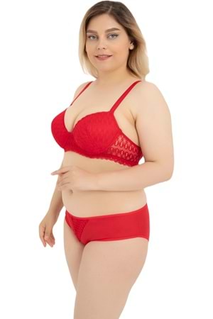 Kadın C Kalıp Dantelli Sütyen Takım Kırmızı