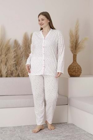 Kadın Pamuk Pijama Takım Beyaz
