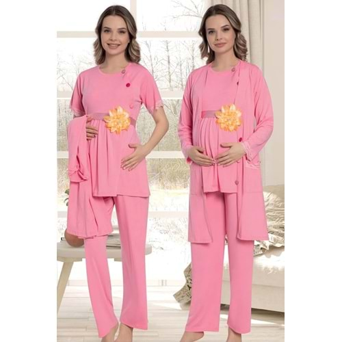 Hamile Viskon Kısa Kollu Pijama Takım Pembe