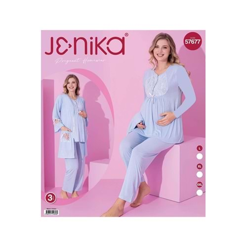 Hamile Viskon Pijama Takım Mavi