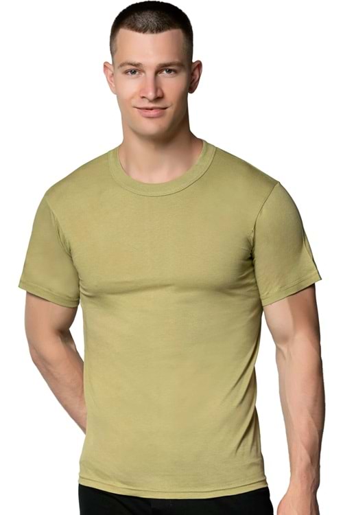 Erkek Penye Sıfır Yaka Fanila Askeri Yeşil