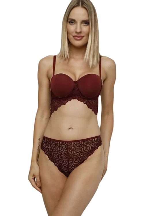 Kadın Destekli Helena Sütyen Takım Bordo