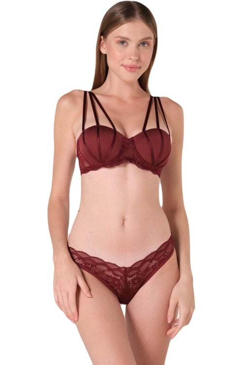 Kadın Destekli Anna Sütyen Takım Bordo