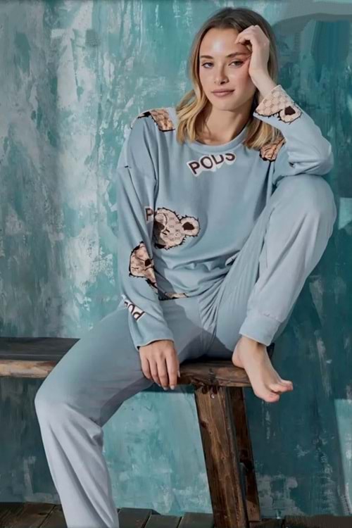 Kadın Kadife Pijama Takım Mavi