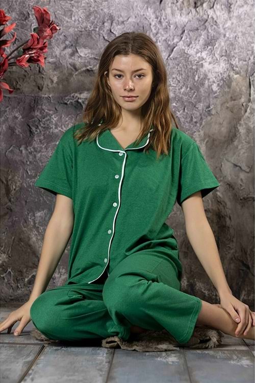 Kadın Pamuk Pijama Takım Yeşil