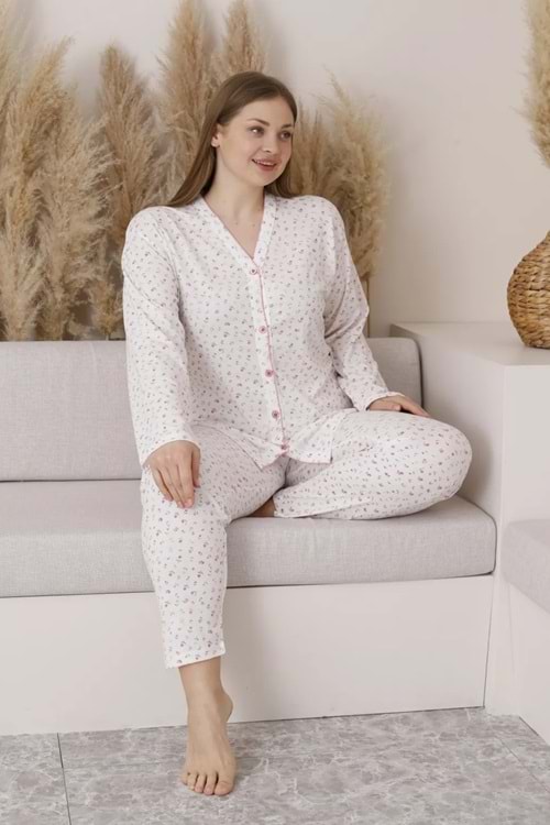 Kadın Pamuk Pijama Takım Beyaz