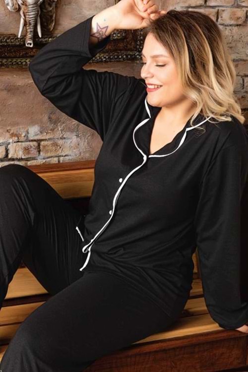 Kadın Pamuk Pijama Takım Siyah