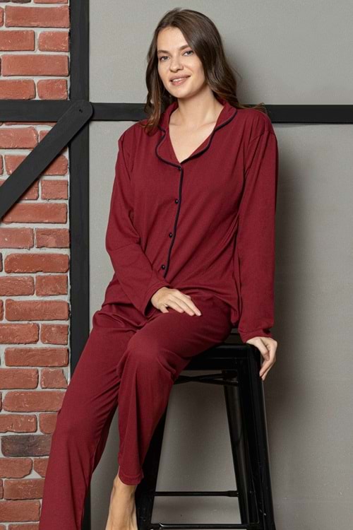 Kadın Pamuk Pijama Takım Bordo