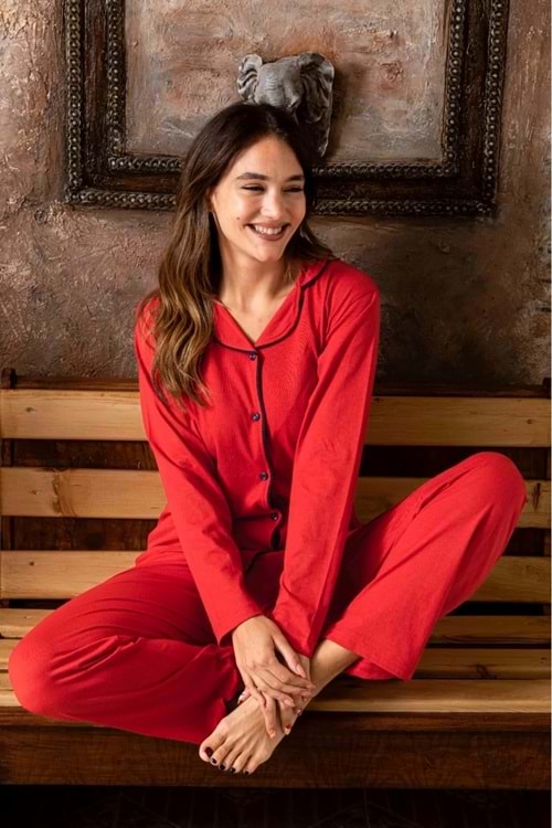 Kadın Pamuk Pijama Takım Kırmızı