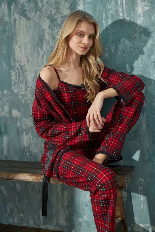 Kadın Süet Pijama Takım Bordo
