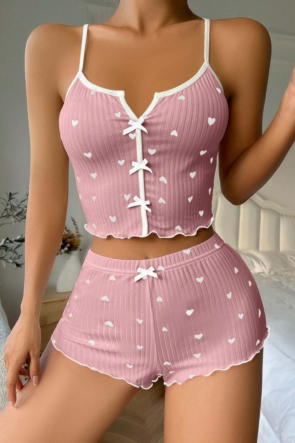 Kadın Şort Takım Pudra