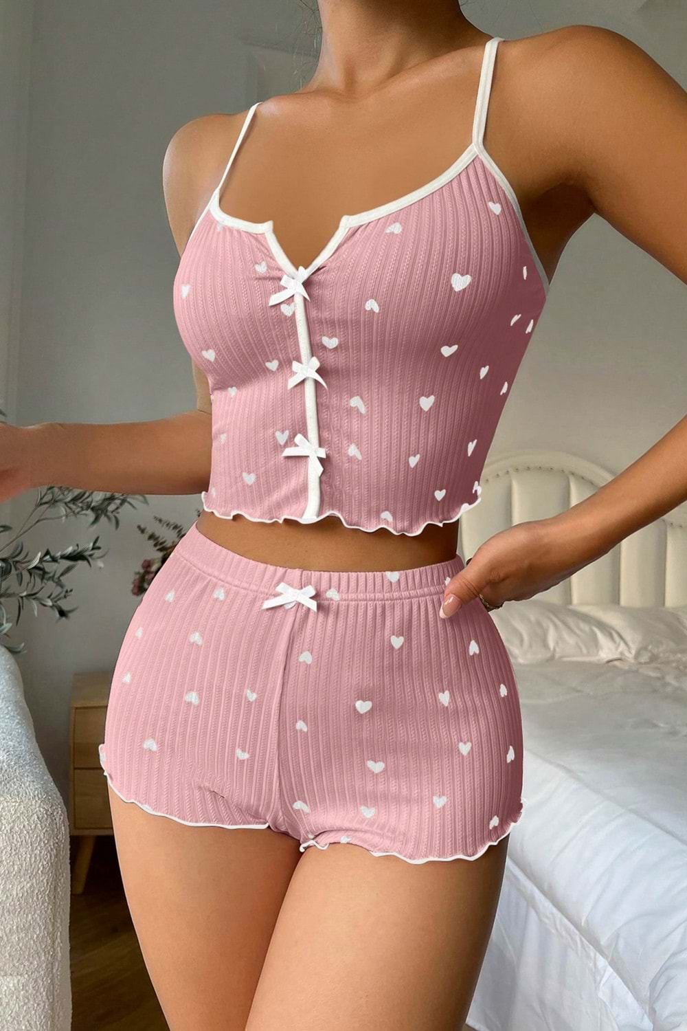 Kadın Şort Takım Pudra