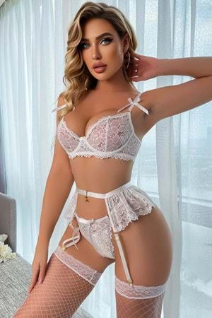 Kadın Fantezi Jartiyer Takım Beyaz