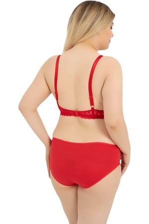 Kadın C Kalıp Dantelli Sütyen Takım Kırmızı