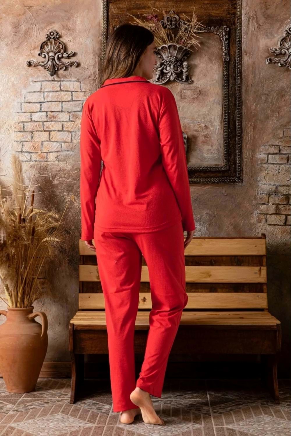 Kadın Pamuk Pijama Takım Kırmızı